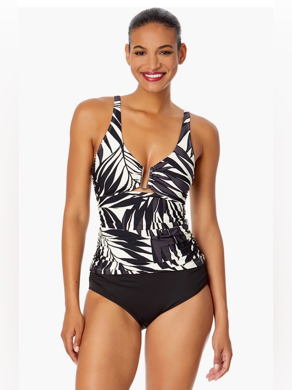 Anne Cole Womens  Tiger Dance Ring Front Tankini Swim Top